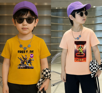 Lecowar Boys Printed Polyester Regular T Shirt(Yellow, Pink, Pack of 1)