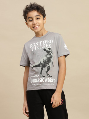 kidsville Boys Graphic Print Pure Cotton Regular T Shirt(Grey, Pack of 1)