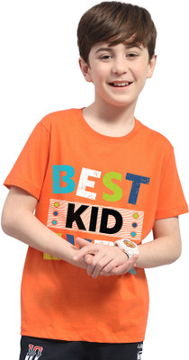 ENITOR Boys Typography Cotton Blend Regular T Shirt(Orange, Pack of 1)