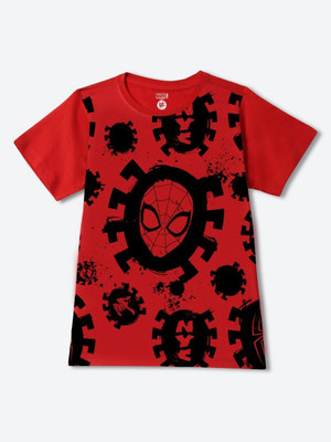 YK Marvel Boys Printed Cotton Blend Regular T Shirt(Red, Black, Pack of 1)