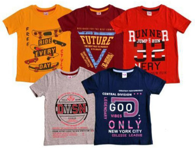 SBN Newlifestyle Boys Printed Pure Cotton Regular T Shirt(Multicolor, Pack of 5)