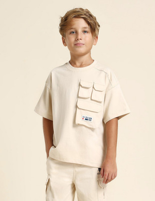 U.S. POLO ASSN. Boys Solid Pure Cotton Regular T Shirt(Beige, Pack of 1)