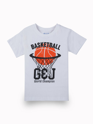 GINI & JONY Boys Graphic Print Pure Cotton Regular T Shirt(White, Pack of 1)
