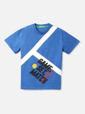United Colors of Benetton Boys Typography, Graphic Print Pure Cotton T Shirt(Blue, Pack of 1)