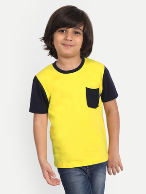 Billion Boys Colorblock Pure Cotton Regular T Shirt(Yellow, Pack of 1)