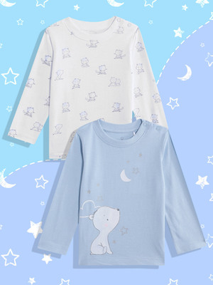 Mothercare Baby Girls Printed Pure Cotton Regular T Shirt(Multicolor, Pack of 2)