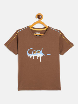 DUKE Boys Printed Cotton Blend Slim T Shirt(Brown, Pack of 1)