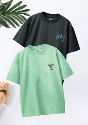 Codez Boys Graphic Print Pure Cotton Oversized T Shirt(Multicolor, Pack of 2)