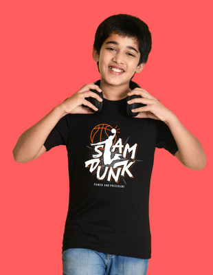 Nusyl Boys Graphic Print Cotton Blend Regular T Shirt(Black, Pack of 1)