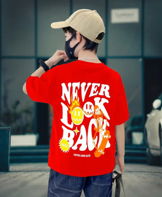 BuckleMen Boys Printed Pure Cotton Oversized T Shirt(Red, Pack of 1)