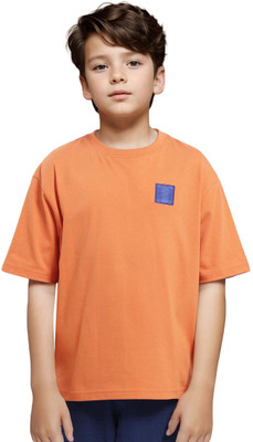 Rare Ones Boys Graphic Print Cotton Blend Oversized T Shirt(Orange, Pack of 1)