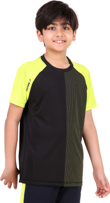 VECTOR X Boys Striped Polyester Regular T Shirt(Black, Pack of 1)