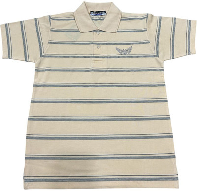 Carlos Boys Striped Cotton Blend Regular T Shirt(Beige, Pack of 1)