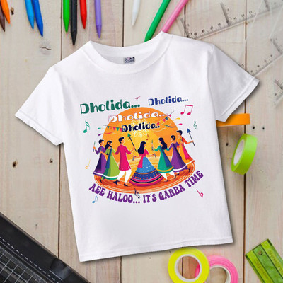 MOMS DESIRE Baby Boys & Baby Girls Printed Cotton Blend Regular T Shirt(White, Pack of 1)