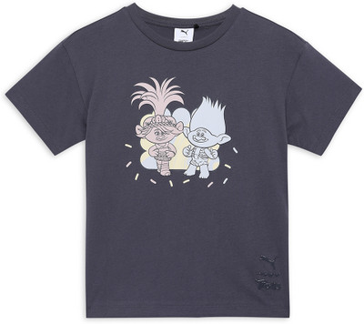 PUMA Boys Printed Cotton Blend Regular T Shirt(Grey, Pack of 1)