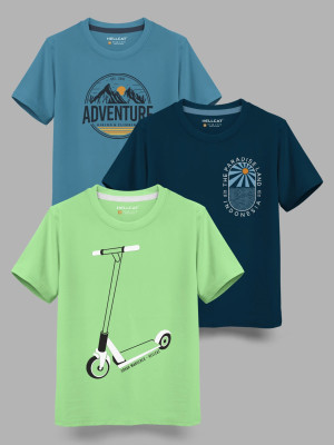 Hellcat Boys Printed Cotton Blend Regular T Shirt  (Blue, Pack Of 3) For Rs. 433 @ 89 %