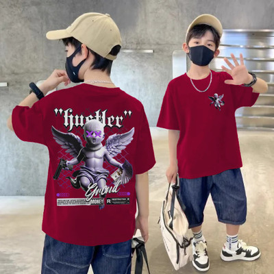 Tripcolos Collection Boys Printed Cotton Blend Regular T Shirt(Maroon, Pack of 1)