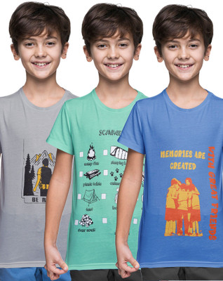 Kiddo Paanti Boys Printed Pure Cotton Regular T Shirt(Multicolor, Pack of 3)