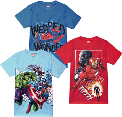 MARVEL BY MISS & CHIEF Boys Graphic Print Polycotton Regular T Shirt(Multicolor, Pack of 3)