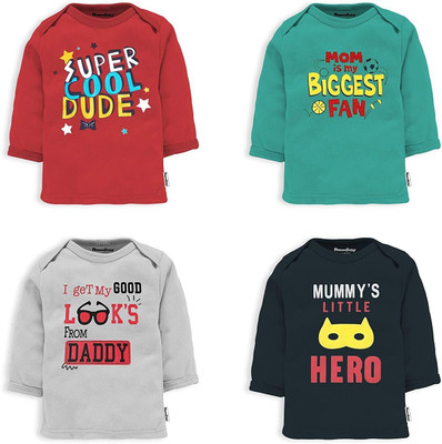 NammaBaby Baby Boys Animal Print Cotton Blend Regular T Shirt(Multicolor, Pack of 4)