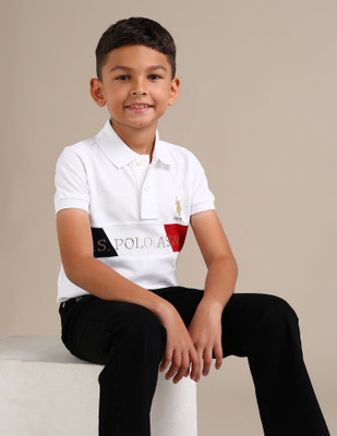 U.S. POLO ASSN. Boys Graphic Print Pure Cotton Regular T Shirt(White, Pack of 1)