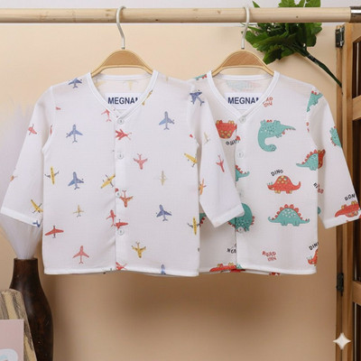 MEGNAM Baby Boys & Baby Girls Printed Cotton Blend Regular T Shirt(White, Pack of 2)