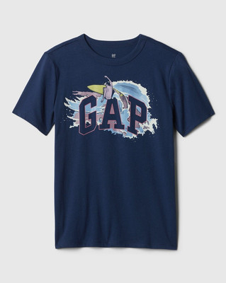 GAP Kids Boys Graphic Print Pure Cotton Regular T Shirt(Blue, Pack of 1)
