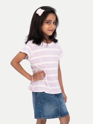 radprix Baby Girls Striped Pure Cotton T Shirt(Multicolor, Pack of 1)