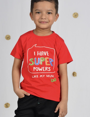 Tradinghub Boys Solid, Printed Pure Cotton Regular T Shirt(Red, Pack of 1)