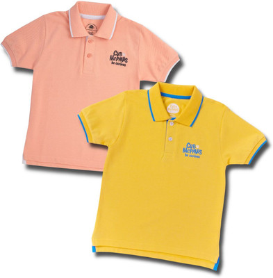 Cub McPaws Boys Solid Pure Cotton Regular T Shirt(Multicolor, Pack of 2)