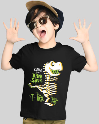 AOOSH Boys Printed Cotton Blend Regular T Shirt(Black, Pack of 1)