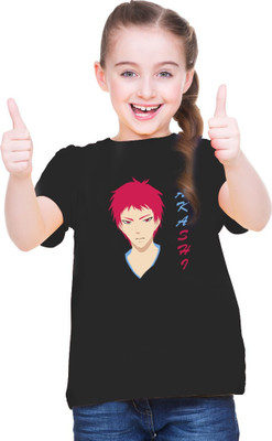 CHOMBOOKA Girls Printed Polyester Oversized T Shirt(Black, Pack of 1)