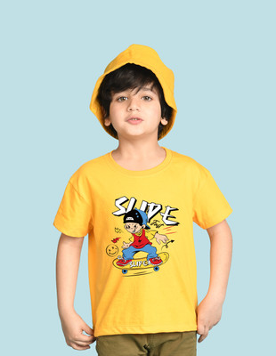 Nusyl Boys Graphic Print Cotton Blend Oversized T Shirt(Yellow, Pack of 1)