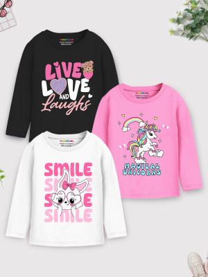 Trampoline Girls Graphic Print Cotton Blend Regular T Shirt(Multicolor, Pack of 3)