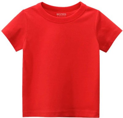 BESTEESCLOTHING Baby Boys & Baby Girls Solid Pure Cotton T Shirt(Red, Pack of 1)