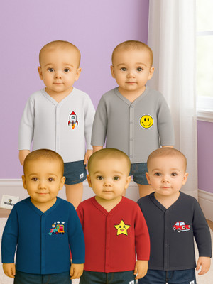 KidBee Baby Boys & Baby Girls Solid Cotton Blend Regular T Shirt(Multicolor, Pack of 5)