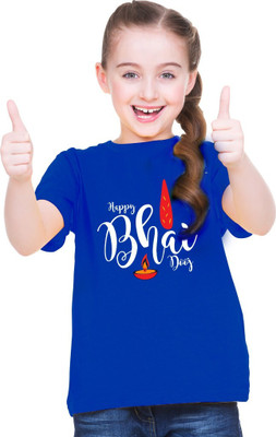 Mahifashion trend Girls Printed Polyester Oversized T Shirt(Dark Blue, Pack of 1)