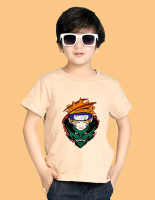 Nusyl Boys Graphic Print Cotton Blend Regular T Shirt(Beige, Pack of 1)
