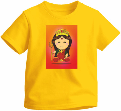 Luv My India Boys & Girls Graphic Print Pure Cotton Regular T Shirt(Yellow, Pack of 1)