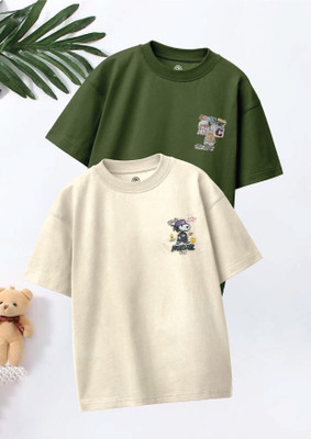 Codez Boys Graphic Print Pure Cotton Oversized T Shirt(Multicolor, Pack of 2)