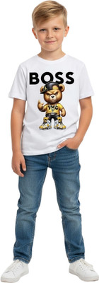 KNCH Boys & Girls Graphic Print Polyester Regular T Shirt(White, Pack of 1)