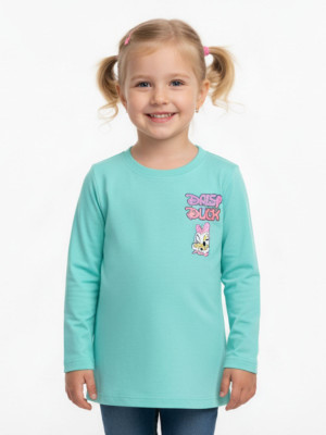 PINK CASLTE Girls Printed Cotton Blend Regular T Shirt(Light Blue, Pack of 1)