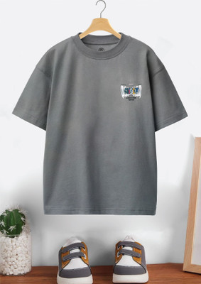 Codez Boys Printed Cotton Blend Oversized T Shirt(Grey, Pack of 1)
