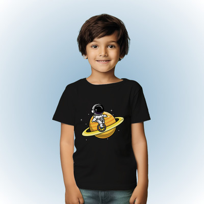 littlehaathee Boys Graphic Print Pure Cotton Regular T Shirt(Black, Pack of 1)