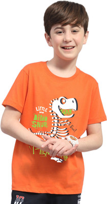 AOOSH Boys Animal Print Cotton Blend Regular T Shirt(Orange, Pack of 1)
