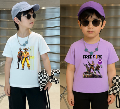 Lecowar Boys Printed Polyester Regular T Shirt(White, Purple, Pack of 2)
