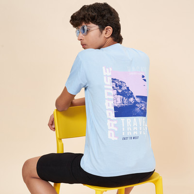 Coolsters by Pantaloons Boys Typography, Printed Pure Cotton Regular T Shirt(Blue, Pack of 1)
