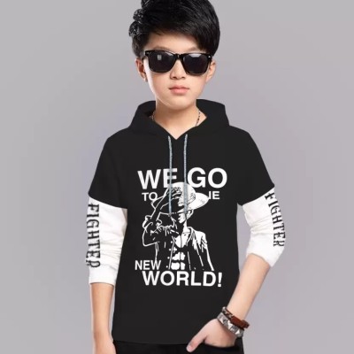 Vuzzan Boys Printed Cotton Blend Regular T Shirt(Black, Pack of 1)