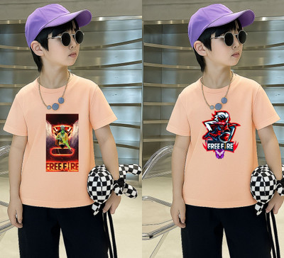 Lecowar Boys Graphic Print Polyester Regular T Shirt(Pink, Pack of 2)