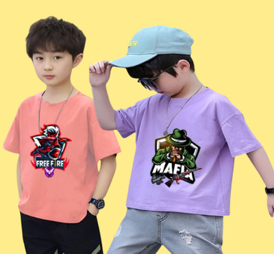 Kintu Parantu Boys Printed Polyester Regular T Shirt(Multicolor, Pack of 1)